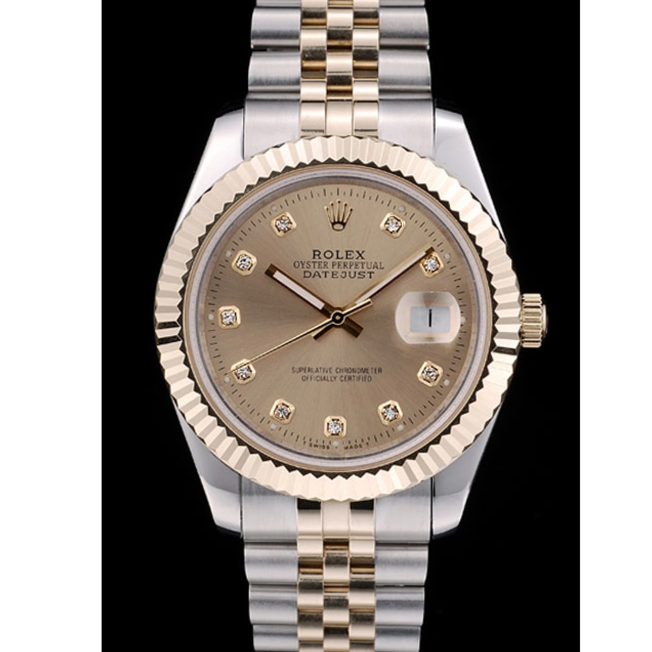 Aaa replica watch Rolex Dial Ribbed Steel 41978 Bezel Goldish Stainless Gold DateJust 0728